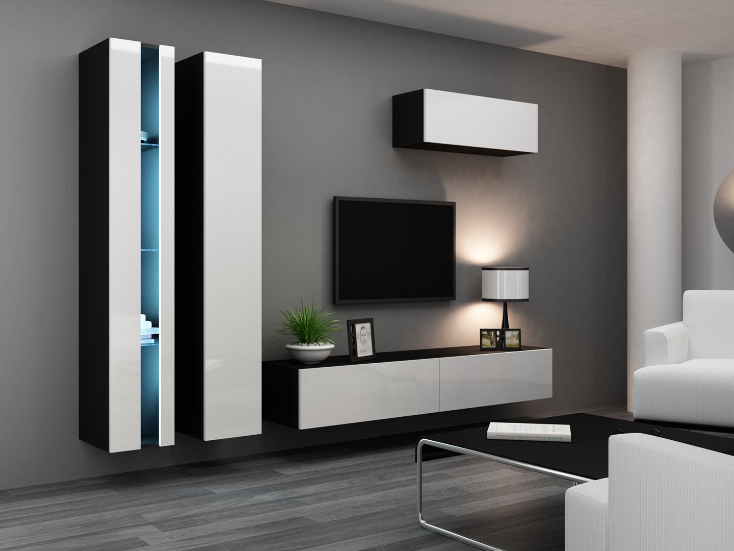 Cama Living room cabinet set VIGO NEW 1 black/white gloss Cama Living room cabinet set VIGO NEW 1 black/white gloss