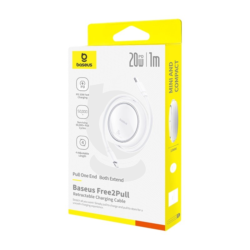 Baseus Free2Pull - 20 W USB-C to Lightning Retractable Cable, 1 m (white) Baseus Free2Pull - 20 W USB-C to Lightning Retractable Cable, 1 m (white)