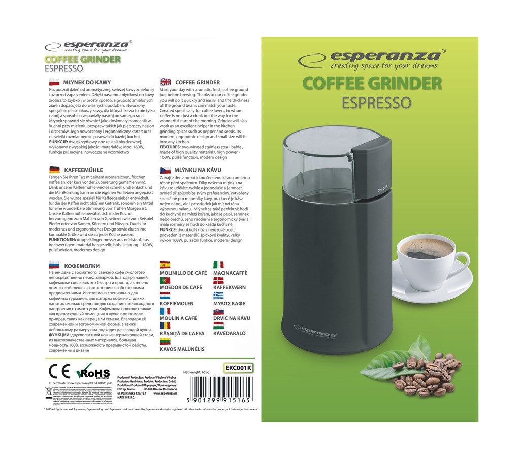 Esperanza EKC001K Coffee grinder Black 160 W Esperanza EKC001K Coffee grinder Black 160 W