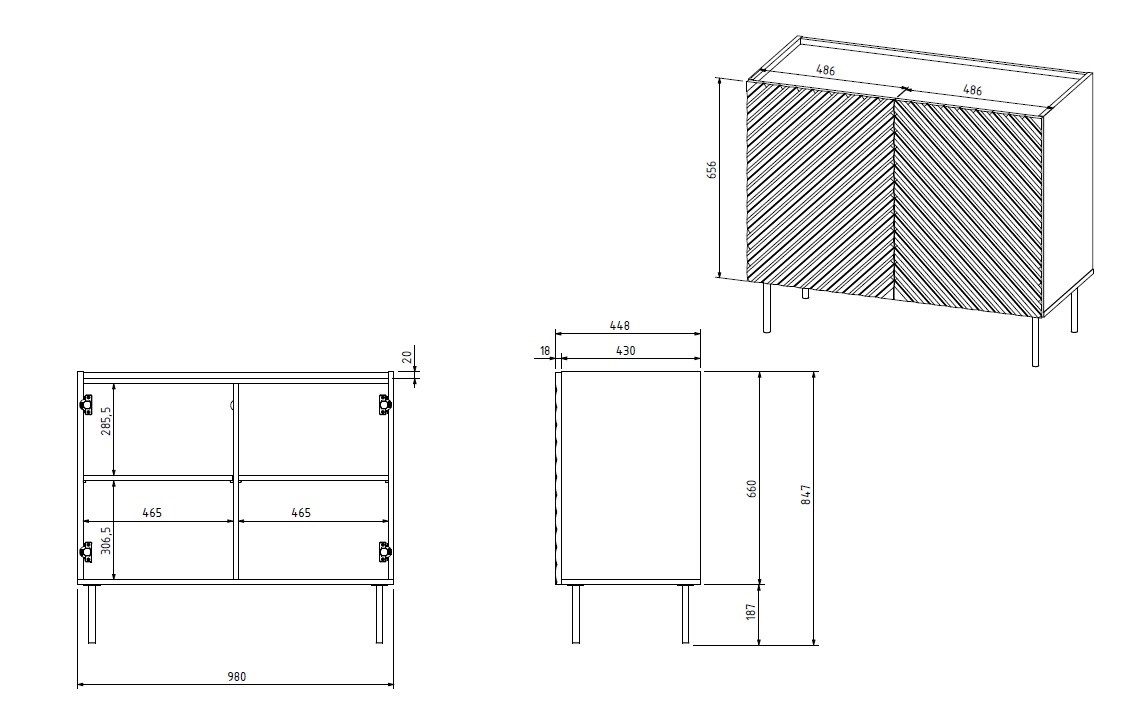 2D ONDA chest of drawers 98x45x85 black 2D ONDA chest of drawers 98x45x85 black