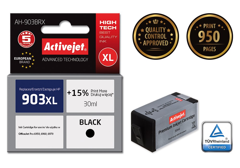 Activejet AH-903BRX Ink (replacement for HP 903XL T6M15AE; Premium; 30 ml; black) Activejet AH-903BRX Ink (replacement for HP 903XL T6M15AE; Premium; 30 ml; black)