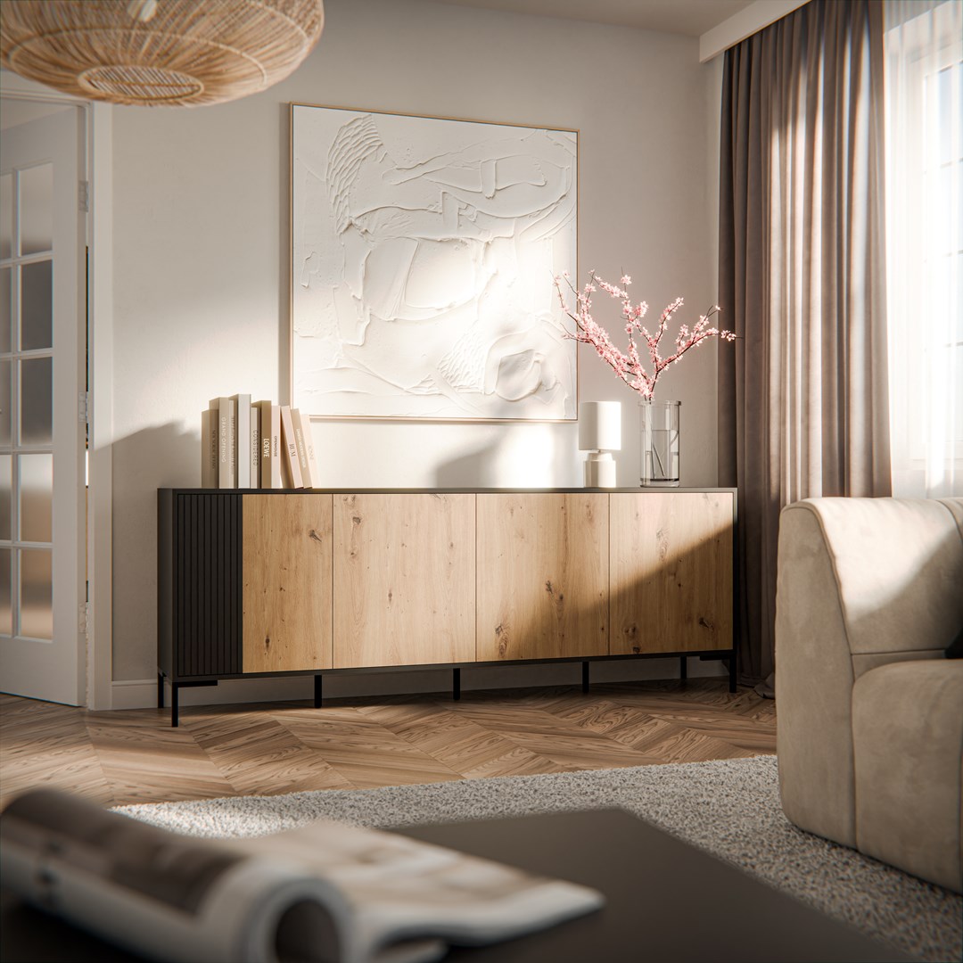 Cama MERCI chest of drawers 200 x 40 x 74 cm black/artisan oak Cama MERCI chest of drawers 200 x 40 x 74 cm black/artisan oak