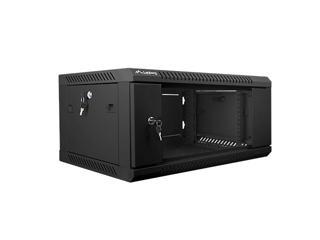 Lanberg 19'' wall-mounted installation cabinet 4U 600x450mm black (glass door) Lanberg 19'' wall-mounted installation cabinet 4U 600x450mm black (glass door)