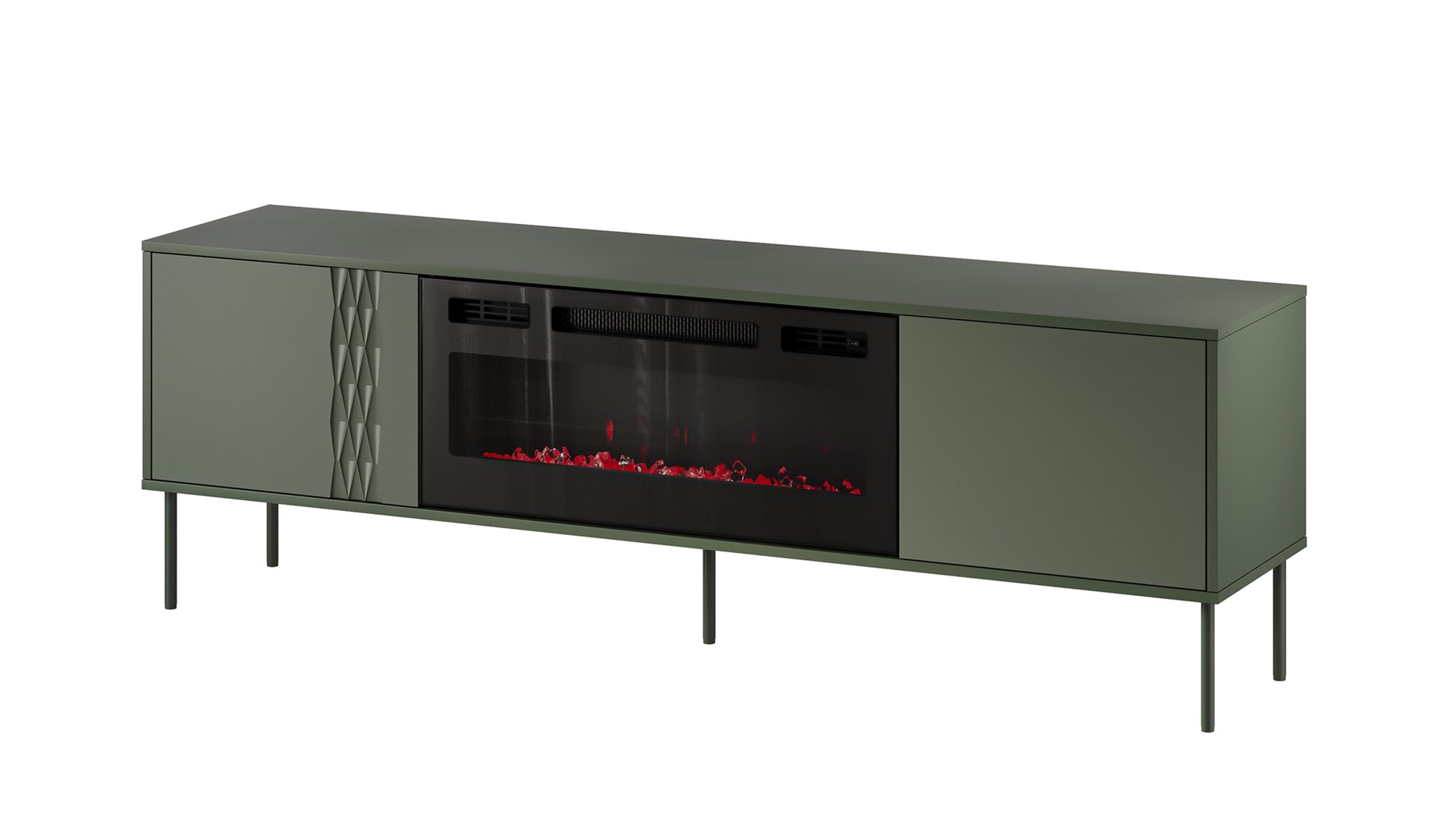 Cama RTV cabinet EF + fireplace black TRESSE 180x40x54.5 matte green Cama RTV cabinet EF + fireplace black TRESSE 180x40x54.5 matte green