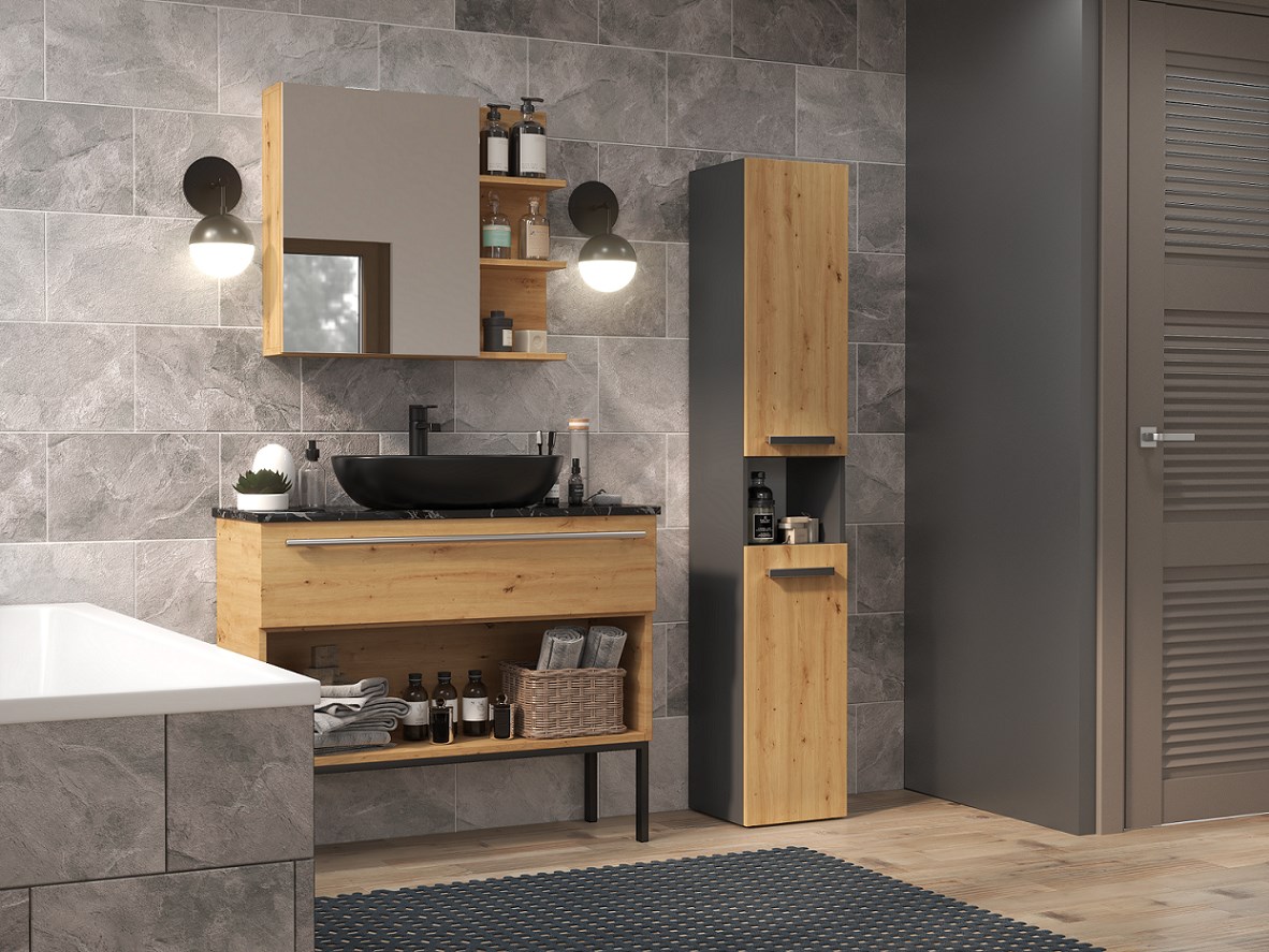 Topeshop NEL III ANT/ART bathroom storage cabinet Graphite, Oak Topeshop NEL III ANT/ART bathroom storage cabinet Graphite, Oak
