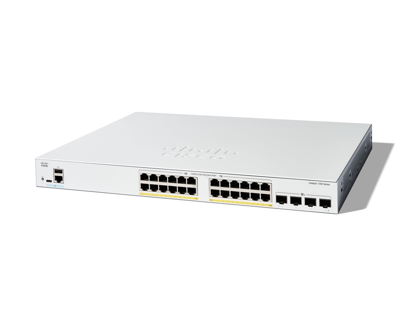 Cisco Catalyst 1300-24FP-4X Managed Switch, 24 Port GE, Full PoE, 4x10GE SFP+, Limited Lifetime Protection (C1300-24FP-4X) Cisco Catalyst 1300-24FP-4X Managed Switch, 24 Port GE, Full PoE, 4x10GE SFP+, Limited Lifetime Protection (C1300-24FP-4X)