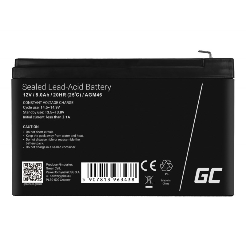 Green Cell AGM46 industrial rechargeable battery Sealed Lead Acid (VRLA) 8000 mAh 12 V Green Cell AGM46 industrial rechargeable battery Sealed Lead Acid (VRLA) 8000 mAh 12 V