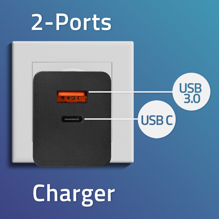Qoltec 52382 GaN POWER PRO charger | 1xUSB type C | 1xUSB A | 100W | 5-20V | 1.5-5A | PD | Black Qoltec 52382 GaN POWER PRO charger | 1xUSB type C | 1xUSB A | 100W | 5-20V | 1.5-5A | PD | Black