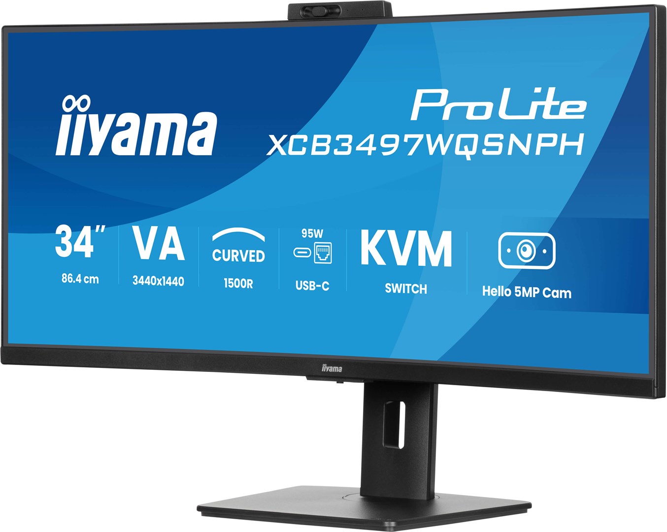iiyama ProLite 34’’ VA UWQHD curved monitor with a built-in Windows Hello camera and microphone, USB-C Dock, LAN, KVM-Switch and 15cm height adjustable stand iiyama ProLite 34’’ VA UWQHD curved monitor with a built-in Windows Hello camera and microphone, USB-C Dock, LAN, KVM-Switch and 15cm height adjustable stand