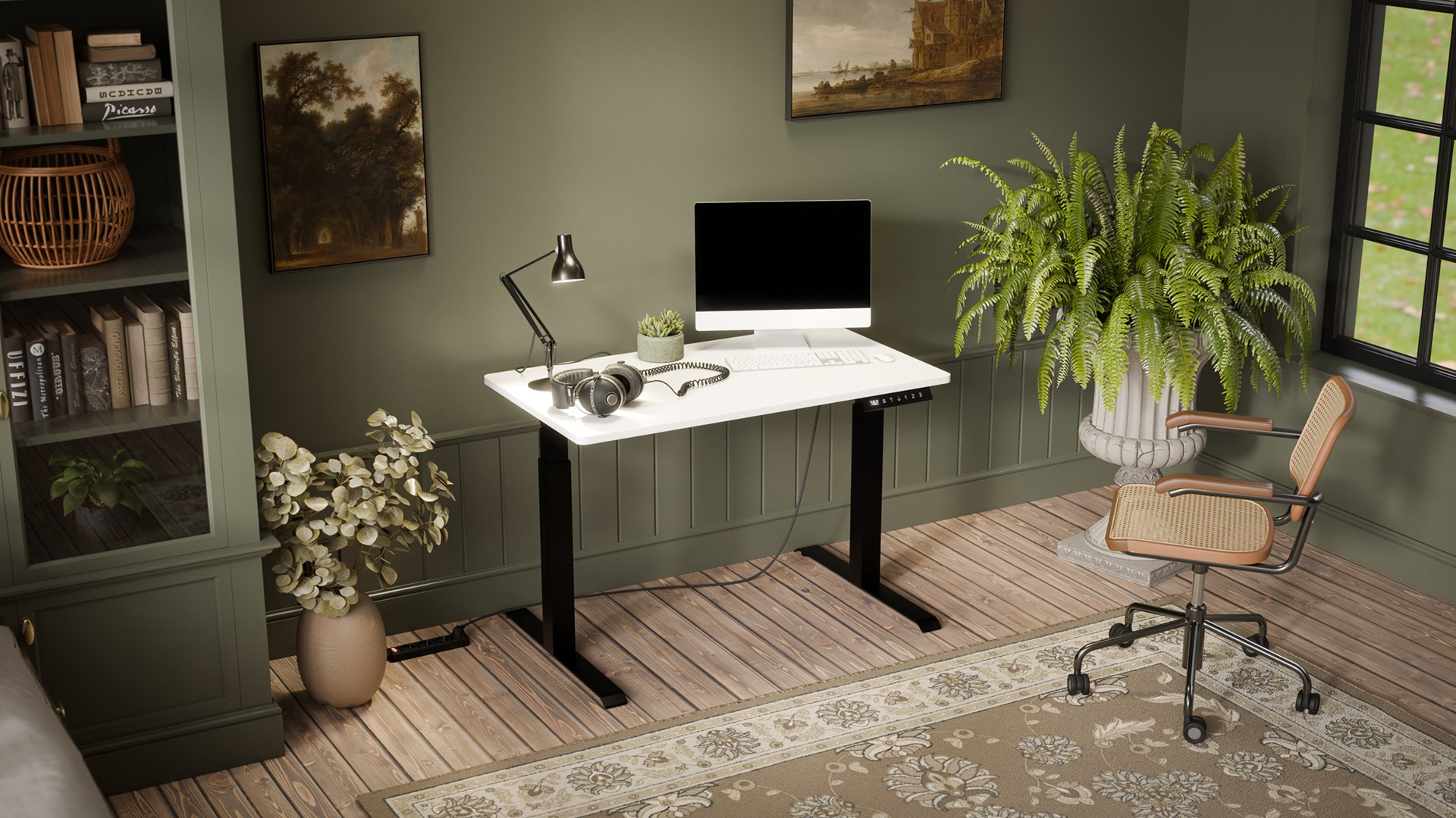 Desk with electric height adjustment MOON 121x67x72-120 Black/White Desk with electric height adjustment MOON 121x67x72-120 Black/White
