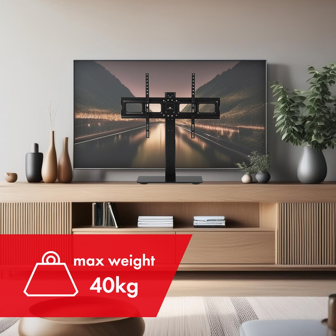 Maclean MC-386 Universal TV Stand Base for Cabinet Dresser Table Desk 32" - 75" 40kg VESA 35° Rotating Temepred Glass Adjustable TV Height Powder Coating Maclean MC-386 Universal TV Stand Base for Cabinet Dresser Table Desk 32" - 75" 40kg VESA 35° Rotating Temepred Glass Adjustable TV Height Powder Coating