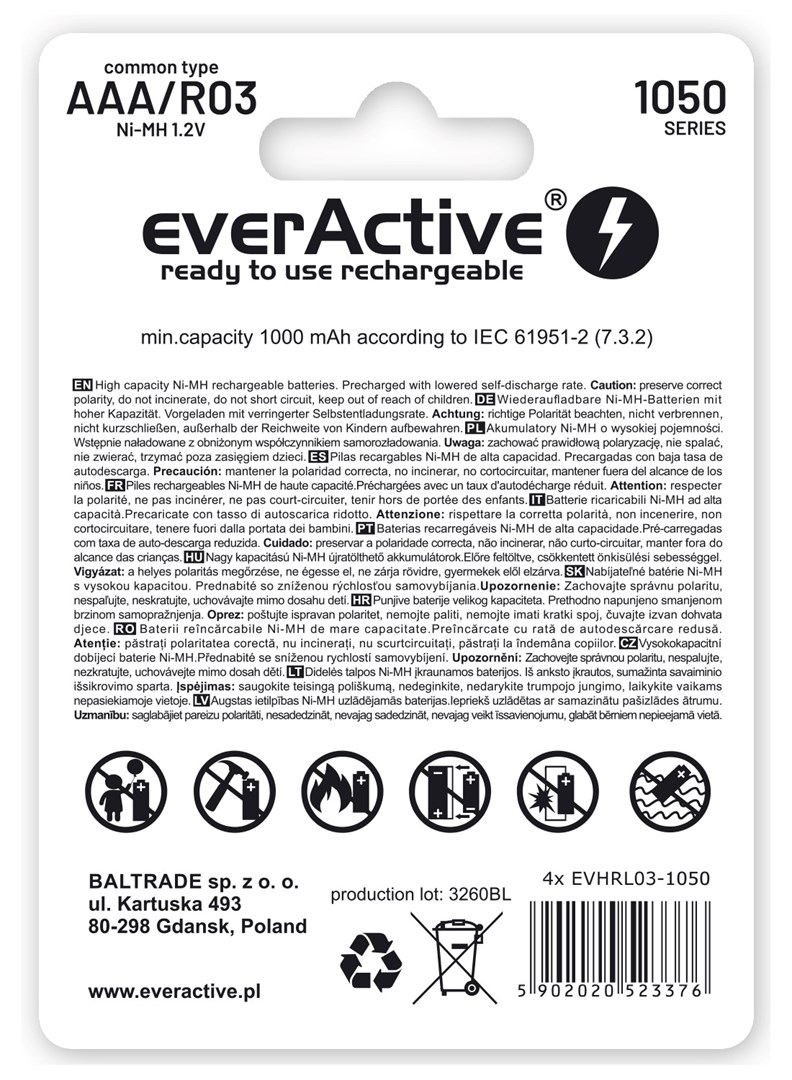 Rechargeable batteries everActive Ni-MH R03 AAA 1050 mAh Professional Line Rechargeable batteries everActive Ni-MH R03 AAA 1050 mAh Professional Line