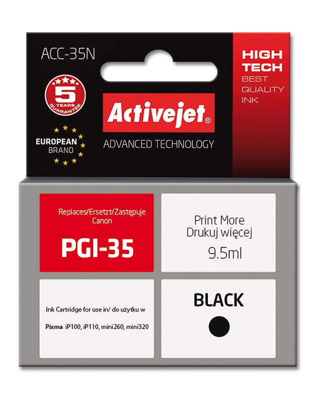 Activejet ACC-35N Ink cartridge (replacement for Canon PGI-35; Supreme; 9.5 ml; black) Activejet ACC-35N Ink cartridge (replacement for Canon PGI-35; Supreme; 9.5 ml; black)