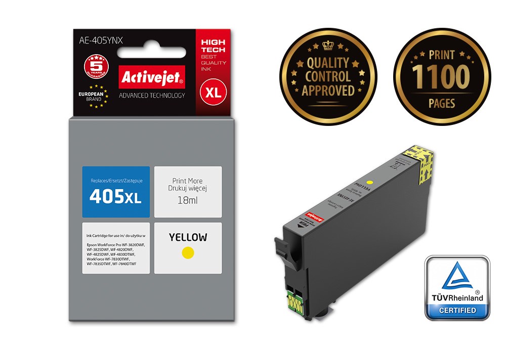 Activejet AE-405YNX ink (replacement for Epson 405XL C13T05H44010; Supreme; 18ml; yellow) Activejet AE-405YNX ink (replacement for Epson 405XL C13T05H44010; Supreme; 18ml; yellow)
