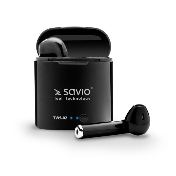 Savio TWS-02 Wireless Bluetooth Earphones, Black Savio TWS-02 Wireless Bluetooth Earphones, Black