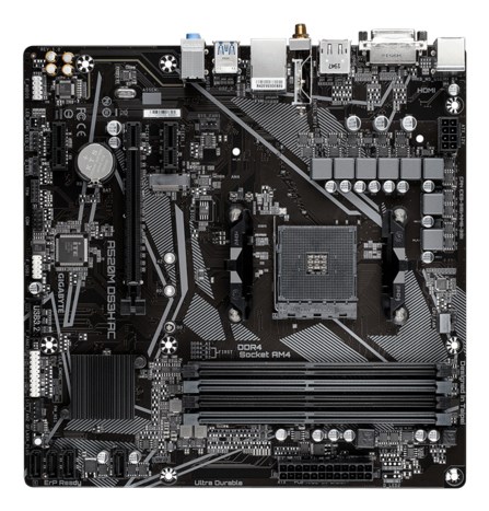 GIGABYTE A520M DS3H AC Motherboard - AMD Ryzen 5000 Series CPUs, 5+3 Phases VRM, up to 4733MHz DDR5 (OC), 1xPCIe 3.0 M.2, GbE LAN, WIFI 5, USB 3.2 Gen 1 GIGABYTE A520M DS3H AC Motherboard - AMD Ryzen 5000 Series CPUs, 5+3 Phases VRM, up to 4733MHz DDR5 (OC), 1xPCIe 3.0 M.2, GbE LAN, WIFI 5, USB 3.2 Gen 1