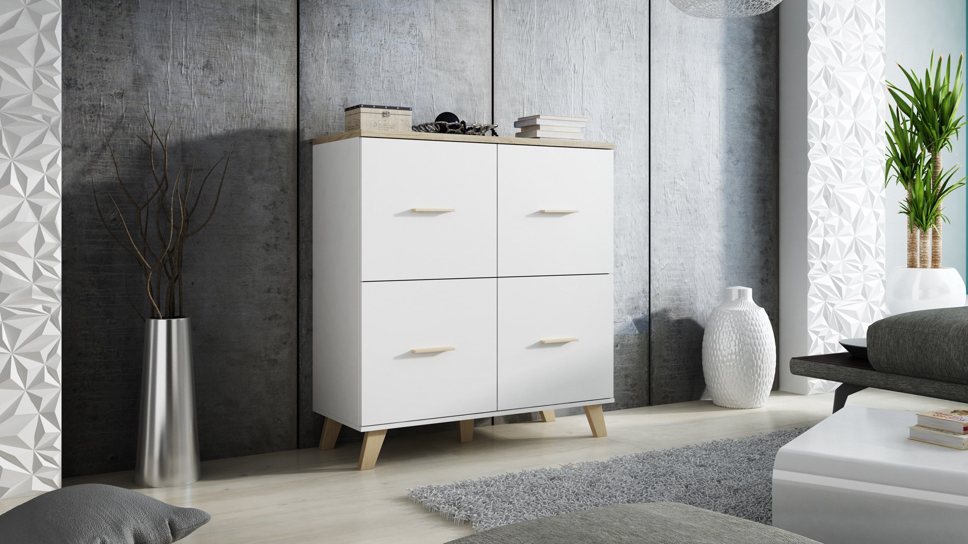 Cama sideboard LOTTA 110 4D white + sonoma oak Cama sideboard LOTTA 110 4D white + sonoma oak