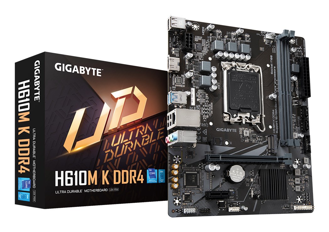 GIGABYTE H610M K DDR4 Motherboard - Supports Intel Core 14th Gen CPUs, 3+1+1 Phases Hybrid Power Design, up to 3200MHz DDR4, 1xPCIe 3.0 M.2, GbE LAN, USB 3.2 Gen 1 GIGABYTE H610M K DDR4 Motherboard - Supports Intel Core 14th Gen CPUs, 3+1+1 Phases Hybrid Power Design, up to 3200MHz DDR4, 1xPCIe 3.0 M.2, GbE LAN, USB 3.2 Gen 1