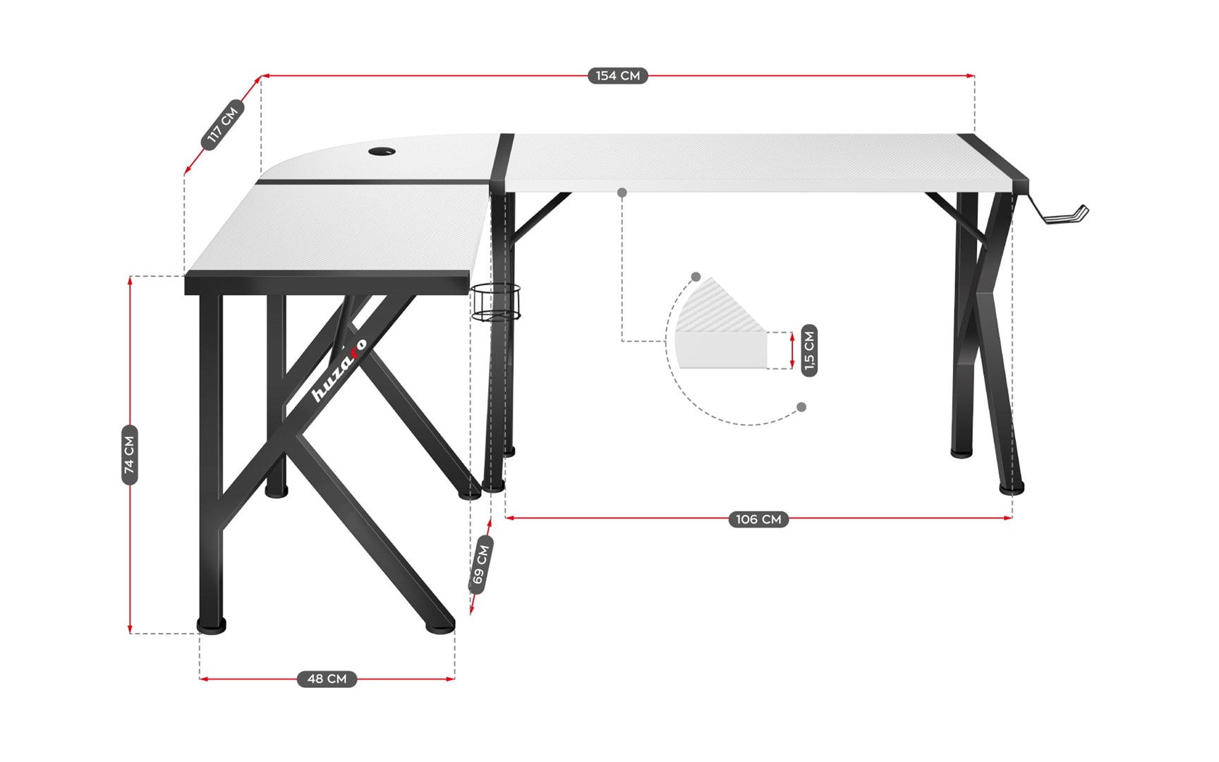 Gaming desk Huzaro Hero 6.3 White Gaming desk Huzaro Hero 6.3 White