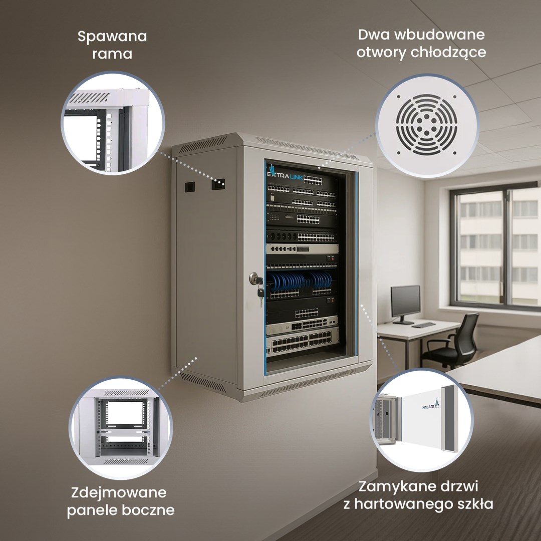 Extralink Rackmount cabinet 18U 600x450 Gray wall mounted Extralink Rackmount cabinet 18U 600x450 Gray wall mounted