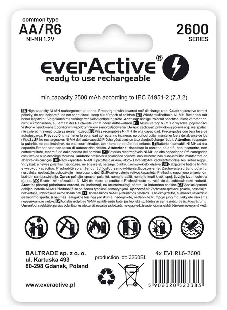 Rechargeable batteries everActive Ni-MH R6 AA 2600 mAh Professional Line Rechargeable batteries everActive Ni-MH R6 AA 2600 mAh Professional Line