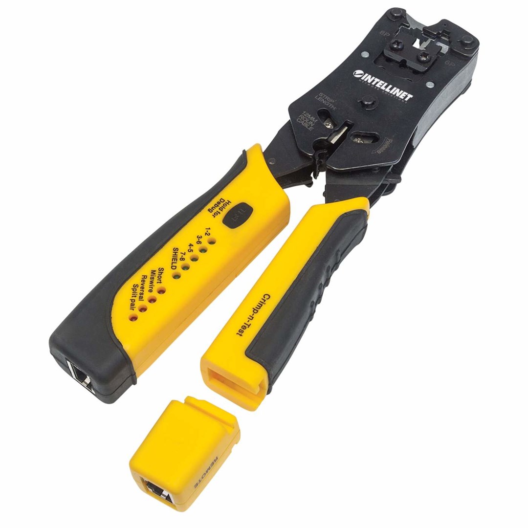 RJ45/RJ11/RJ12/RJ22 Plug Crimping Tool with Intellinet Cable Tester RJ45/RJ11/RJ12/RJ22 Plug Crimping Tool with Intellinet Cable Tester