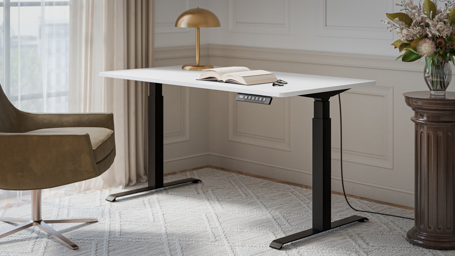 Desk with electric height adjustment MOON LONG 150x80x72-120 black/white Desk with electric height adjustment MOON LONG 150x80x72-120 black/white