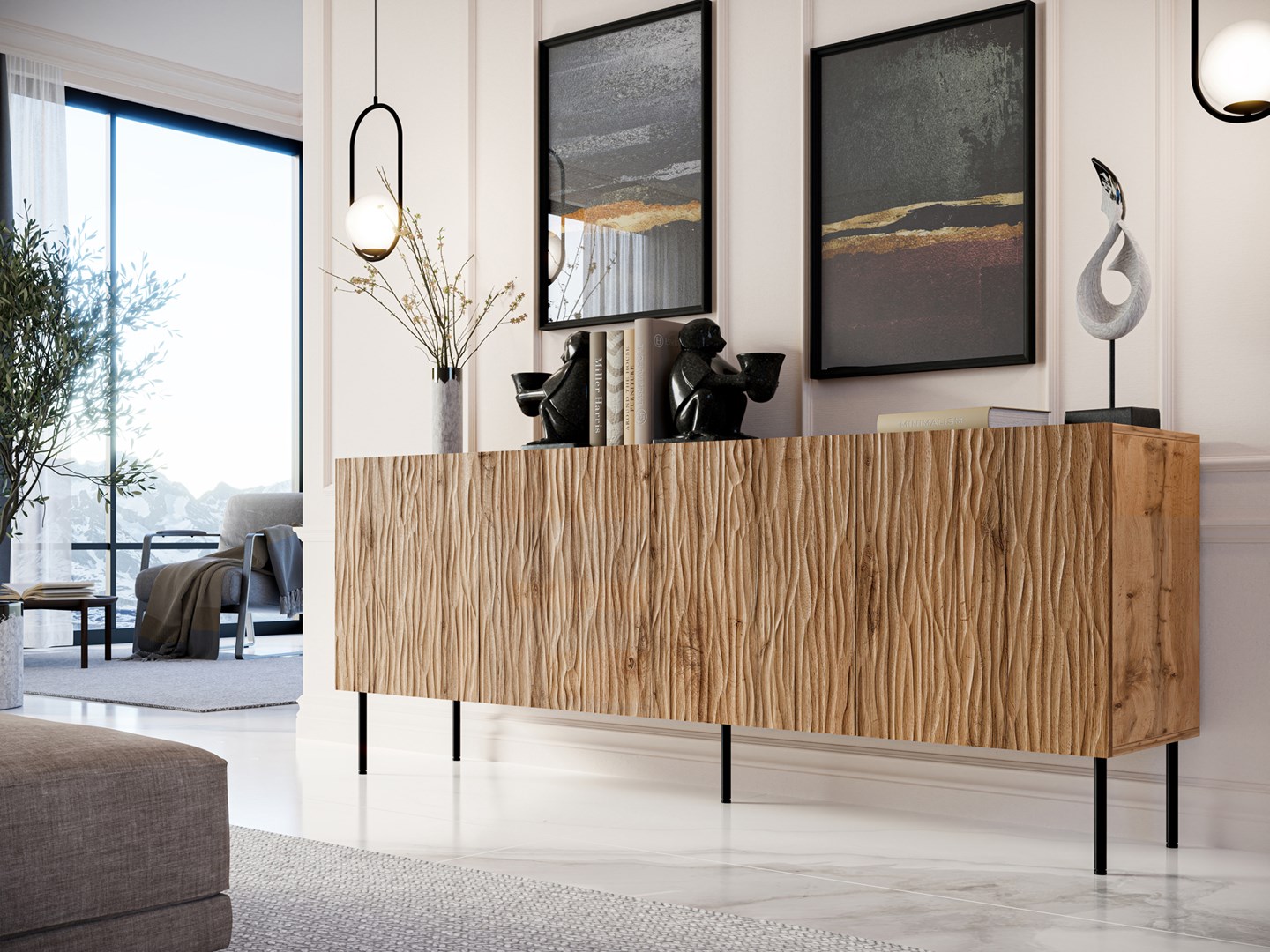 JUNGLE chest of drawers 190x40.5x74.5 oak wotan + black legs JUNGLE chest of drawers 190x40.5x74.5 oak wotan + black legs