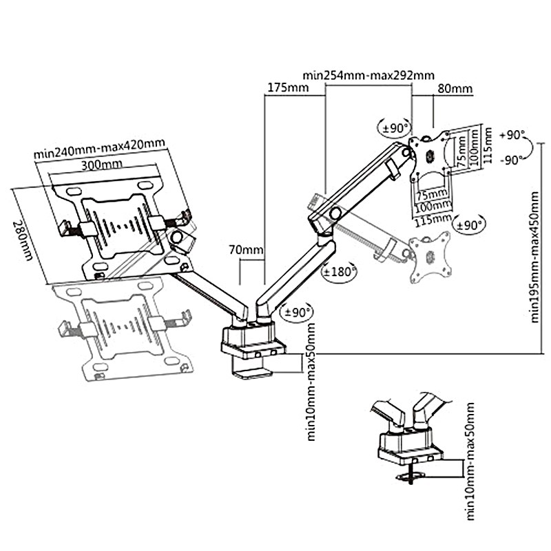 Maclean MC-813 Dual Desk Mount for a Monitor and a Laptop 17 "-32" 2x8kg VESA 75x75, 100x100 Maclean MC-813 Dual Desk Mount for a Monitor and a Laptop 17 "-32" 2x8kg VESA 75x75, 100x100