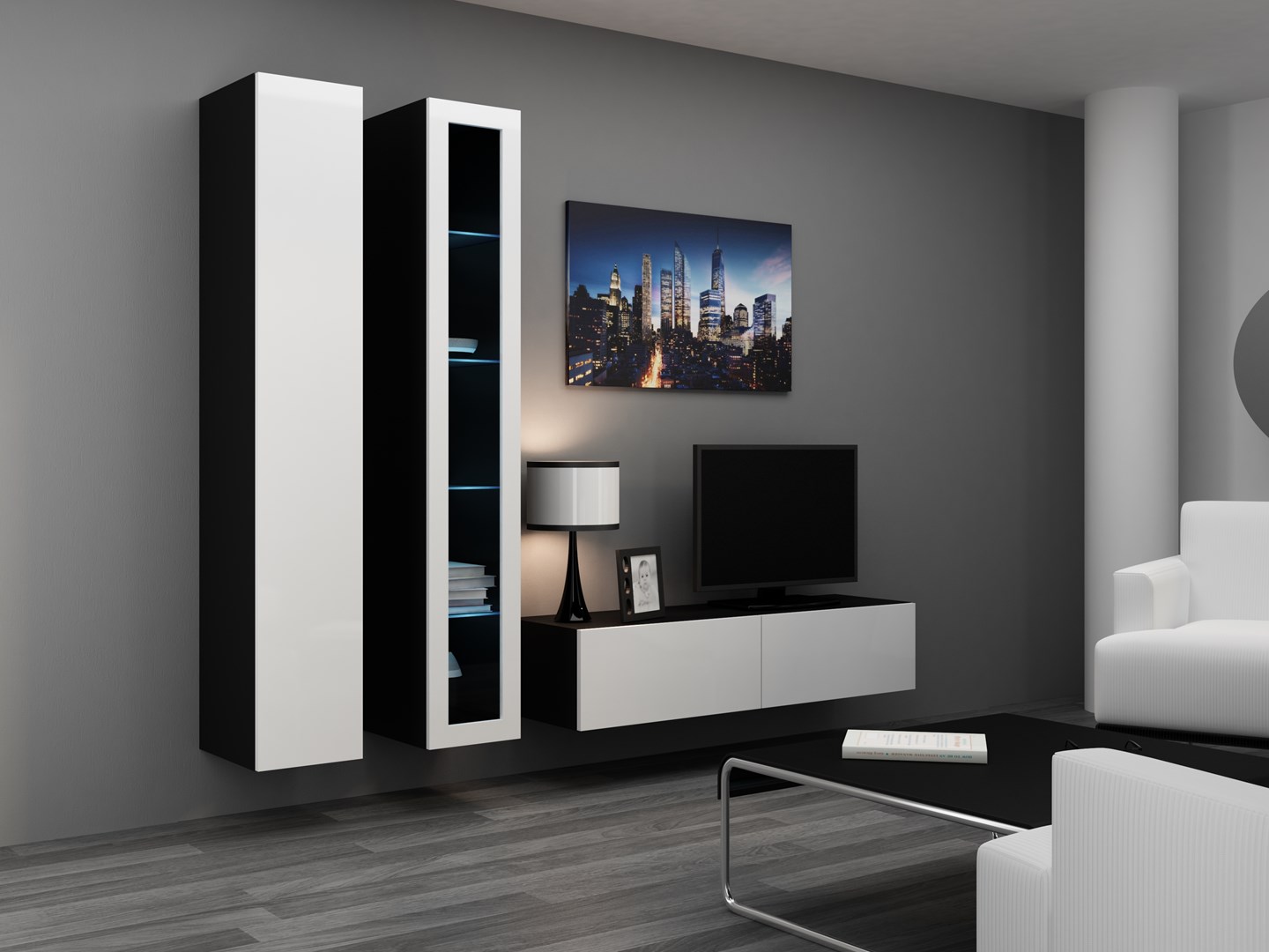 Cama Living room cabinet set VIGO 10 black/white gloss Cama Living room cabinet set VIGO 10 black/white gloss