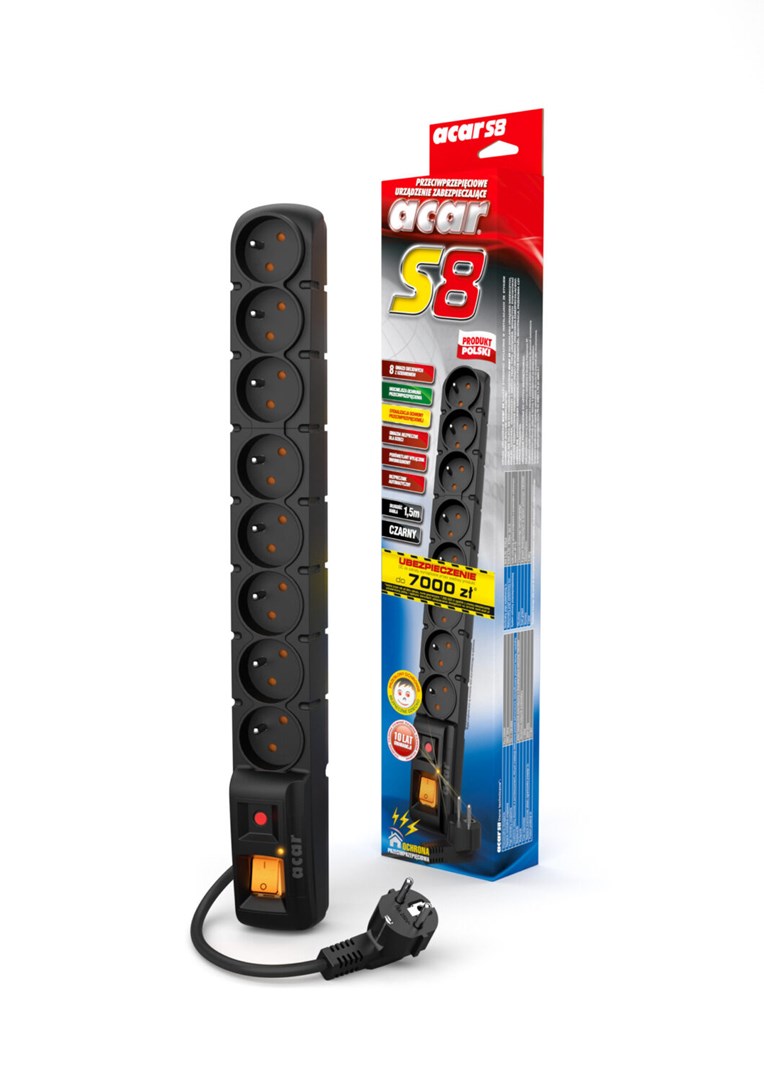 ACAR S8 Black 8 AC outlet(s) 230 V 3m ACAR S8 Black 8 AC outlet(s) 230 V 3m