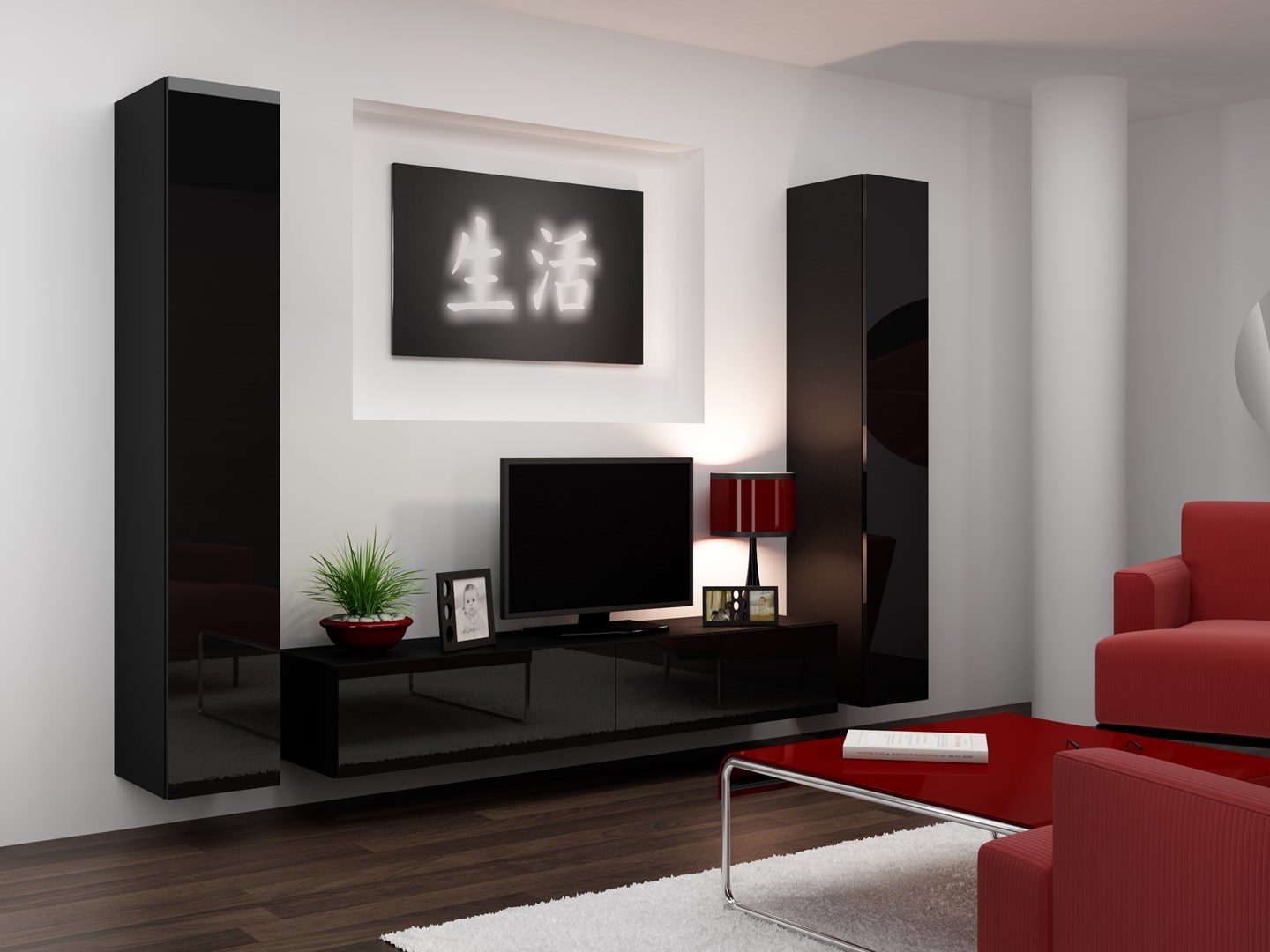 Cama TV Stand VIGO '180' 30/180/40 black/black gloss Cama TV Stand VIGO '180' 30/180/40 black/black gloss