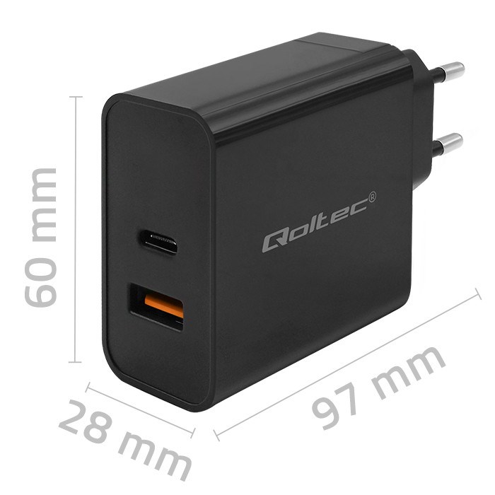 Qoltec 52380 Super Quick PD Charger | 1xUSB-C | 1xUSB | 65W | 5-20V | 1.5-3.25A | Black Qoltec 52380 Super Quick PD Charger | 1xUSB-C | 1xUSB | 65W | 5-20V | 1.5-3.25A | Black