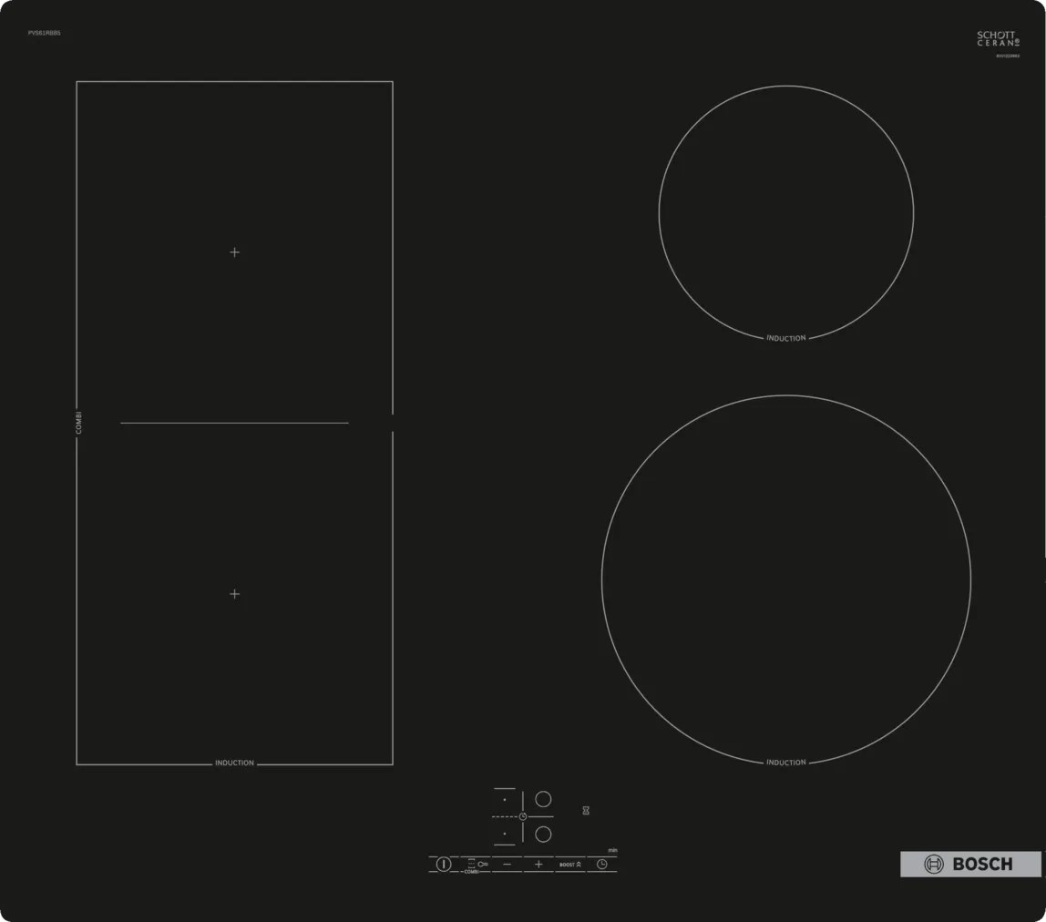 Bosch Serie 4 PVS61RBB5E hob Black Built-in 60 cm Zone induction hob 4 zone(s) Bosch Serie 4 PVS61RBB5E hob Black Built-in 60 cm Zone induction hob 4 zone(s)