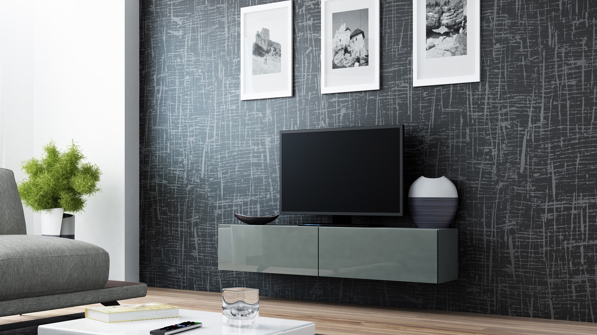 Cama TV stand VIGO 140 30/140/40 grey/grey gloss Cama TV stand VIGO 140 30/140/40 grey/grey gloss
