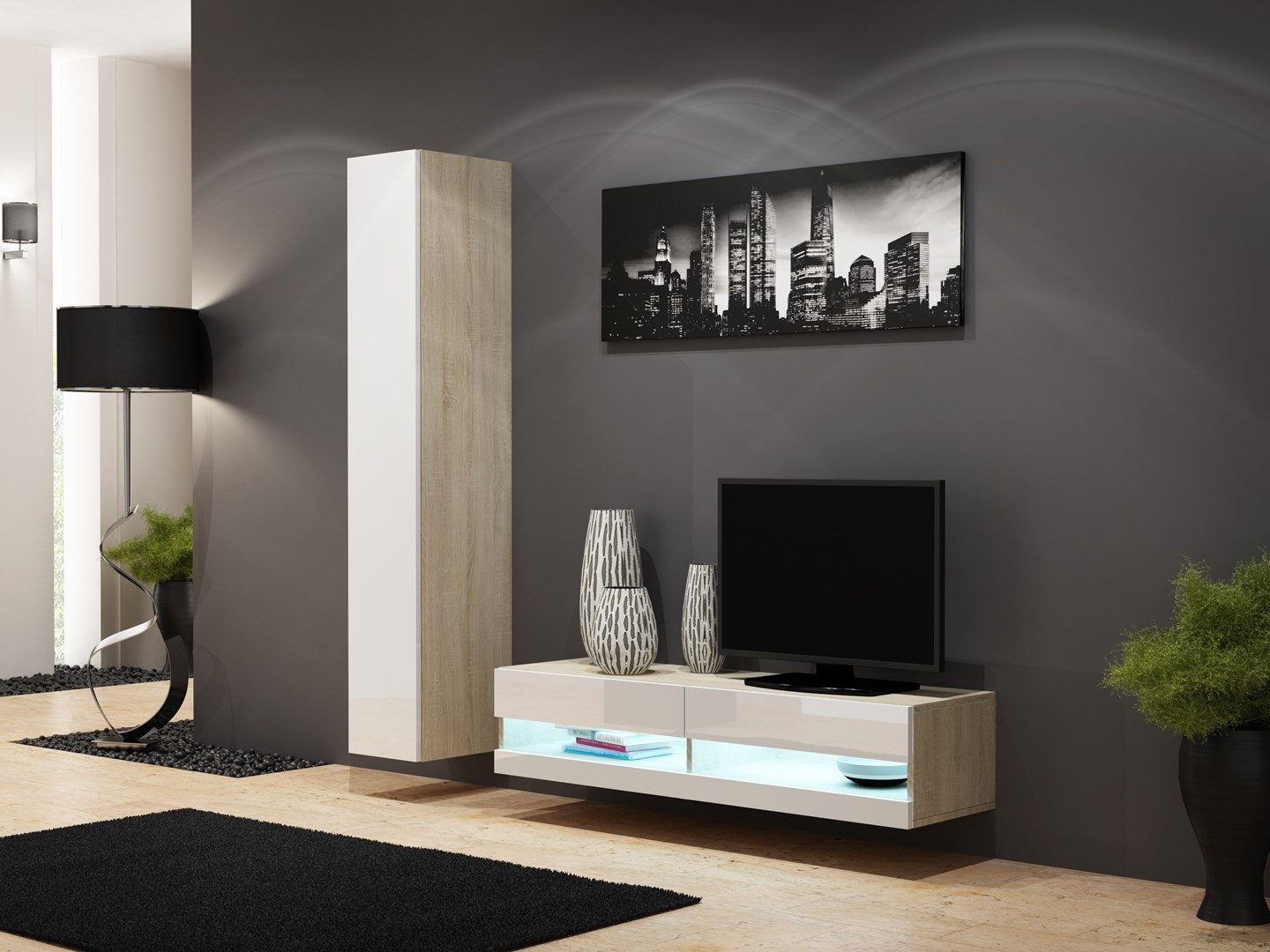Cama Living room cabinet set VIGO NEW 13 sonoma/white gloss Cama Living room cabinet set VIGO NEW 13 sonoma/white gloss