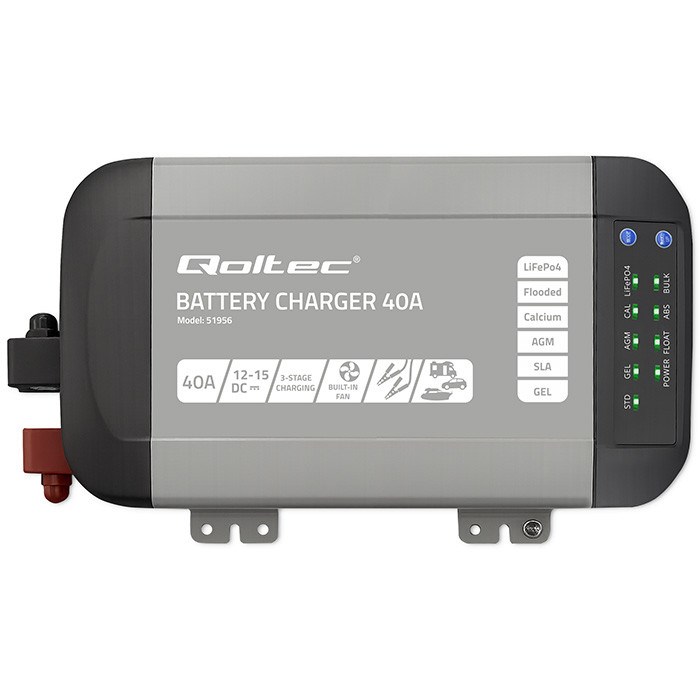 Qoltec Intelligent Professional Monolith Battery Charger for LiFePO4 AGM GEL SLA batteries | 40A | 12V Qoltec Intelligent Professional Monolith Battery Charger for LiFePO4 AGM GEL SLA batteries | 40A | 12V