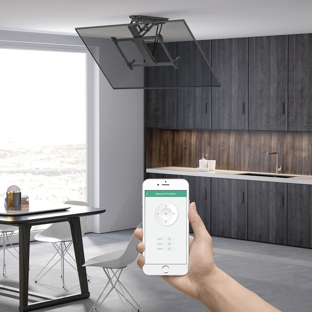 Maclean electric ceiling mount for TV, TUYA support, max VESA 600x400, for sloping walls, remote control, 32"-70", 35kg, MC-880T Maclean electric ceiling mount for TV, TUYA support, max VESA 600x400, for sloping walls, remote control, 32"-70", 35kg, MC-880T