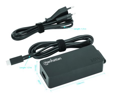 Manhattan USB-C Power Delivery Laptop Charger 65W, AC to Type-C Power Adapter, Universal Voltage Compatible with Most Notebooks, Ideal as Second or Replacement Power Supply, Includes Detachable AC Power Cable and Built-in USB-C PD Cable, Black Manhattan USB-C Power Delivery Laptop Charger 65W, AC to Type-C Power Adapter, Universal Voltage Compatible with Most Notebooks, Ideal as Second or Replacement Power Supply, Includes Detachable AC Power Cable and Built-in USB-C PD Cable, Black