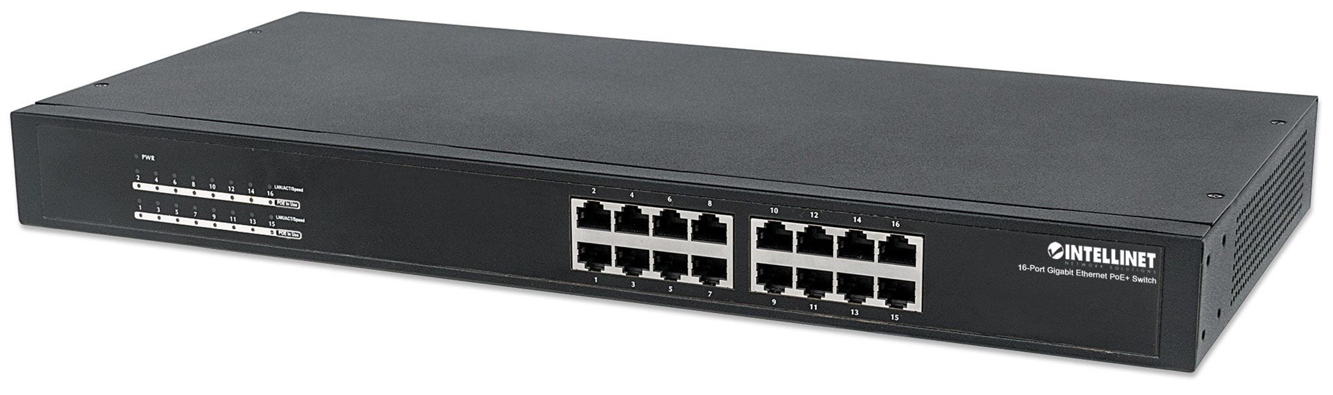 Intellinet 16-Port Gigabit Ethernet PoE+ Switch, 16 x PoE ports, IEEE 802.3at/af Power-over-Ethernet (PoE+/PoE), Endspan, Rackmount Intellinet 16-Port Gigabit Ethernet PoE+ Switch, 16 x PoE ports, IEEE 802.3at/af Power-over-Ethernet (PoE+/PoE), Endspan, Rackmount