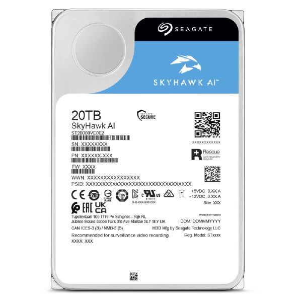 Seagate SkyHawk AI internal hard drive 20 TB 7200 RPM 512 MB 3.5" Serial ATA III Seagate SkyHawk AI internal hard drive 20 TB 7200 RPM 512 MB 3.5" Serial ATA III