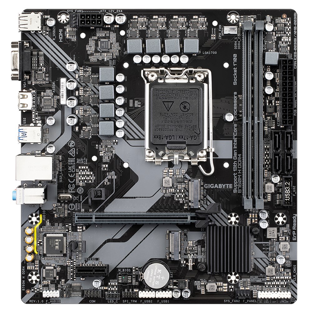 GIGABYTE B760M H DDR4 Motherboard - Supports Intel Core 14th Gen CPUs, 6+1+1 Phases Digital VRM, up to 3200MHz DDR4 (OC), 2xPCIe 4.0 M.2, GbE LAN, USB 3.2 Gen1 GIGABYTE B760M H DDR4 Motherboard - Supports Intel Core 14th Gen CPUs, 6+1+1 Phases Digital VRM, up to 3200MHz DDR4 (OC), 2xPCIe 4.0 M.2, GbE LAN, USB 3.2 Gen1