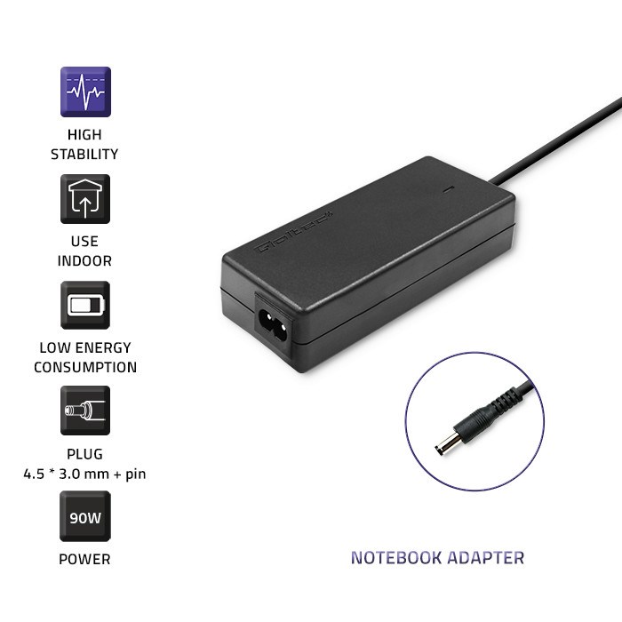 Qoltec 51516.90W Power adapter for Dell | 90W | 19.5V | 4.62A | 4.5*3.0+pin | +power cable Qoltec 51516.90W Power adapter for Dell | 90W | 19.5V | 4.62A | 4.5*3.0+pin | +power cable