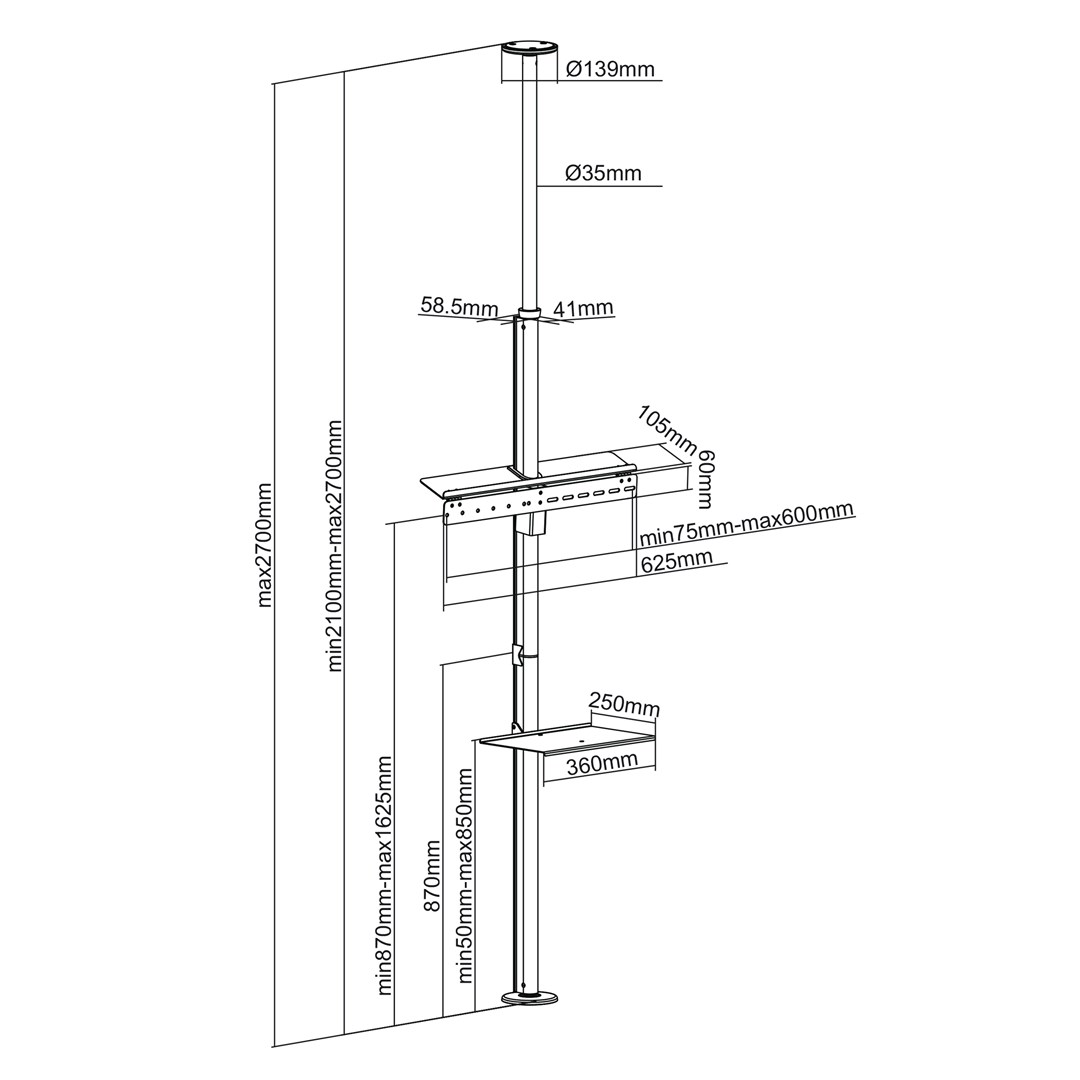 Telescopic TV holder, ceiling and floor with shelf Maclean MC-791N 37 "-70", max. 30 kg Telescopic TV holder, ceiling and floor with shelf Maclean MC-791N 37 "-70", max. 30 kg