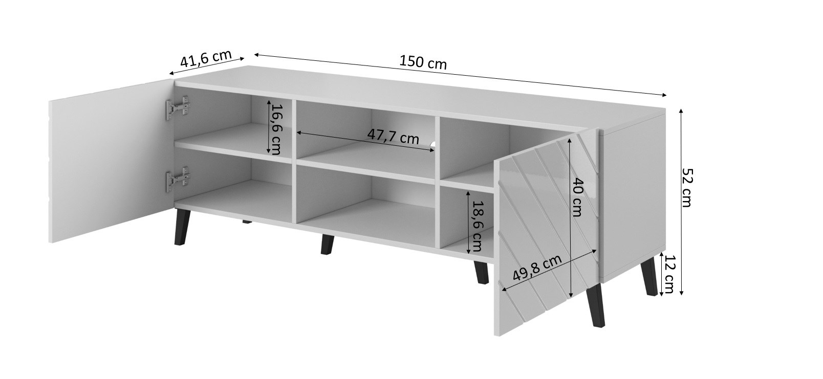 RTV cabinet ABETO 150x42x52 white/white glossy RTV cabinet ABETO 150x42x52 white/white glossy