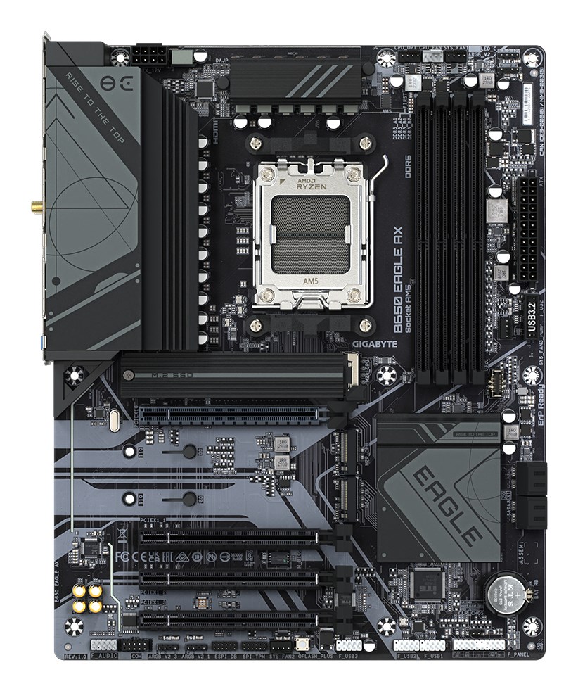GIGABYTE B650 EAGLE AX Motherboard - AMD Ryzen 9000 Series CPUs, 12+2+2 Phases VRM, up to 7600MHz DDR5 (OC), 1xPCIe 5.0 + 2xPCIe 4.0 M.2, GbE LAN, WIFI 6E, USB 3.2 Gen 2 GIGABYTE B650 EAGLE AX Motherboard - AMD Ryzen 9000 Series CPUs, 12+2+2 Phases VRM, up to 7600MHz DDR5 (OC), 1xPCIe 5.0 + 2xPCIe 4.0 M.2, GbE LAN, WIFI 6E, USB 3.2 Gen 2