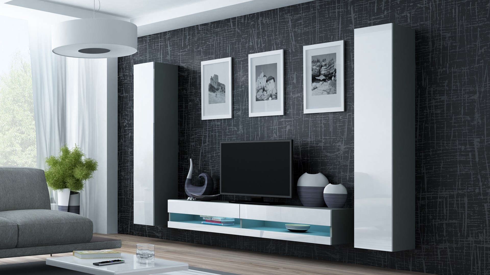 Cama TV stand VIGO NEW 30/180/40 grey/white gloss Cama TV stand VIGO NEW 30/180/40 grey/white gloss