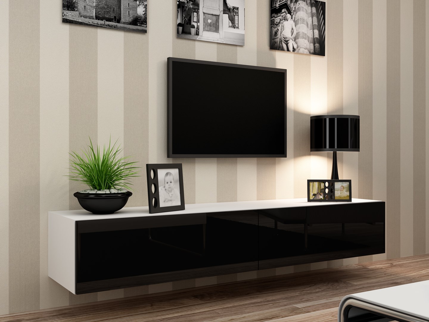 Cama TV Stand VIGO '180' 30/180/40 white/black gloss Cama TV Stand VIGO '180' 30/180/40 white/black gloss