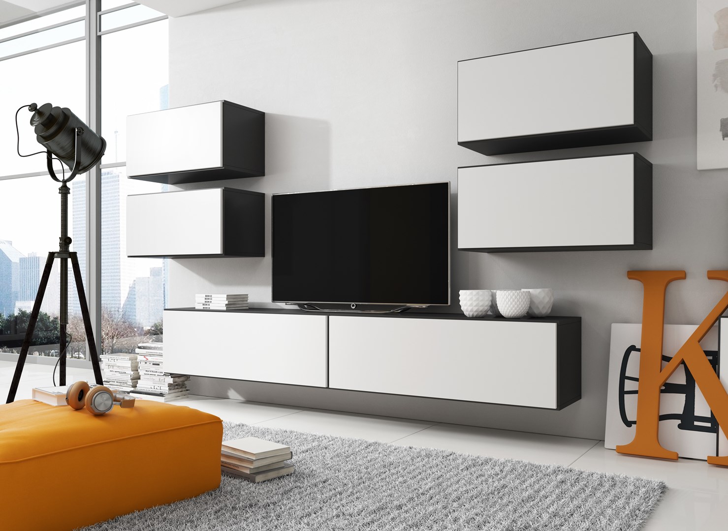 Cama living room furniture set ROCO 2 (2xRO1 + 4xRO3) black/black/white Cama living room furniture set ROCO 2 (2xRO1 + 4xRO3) black/black/white
