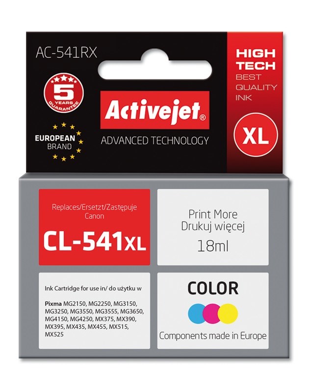 Activejet AC-541RX Ink (replacement for Canon CL-541XL; Premium; 18 ml; color) Activejet AC-541RX Ink (replacement for Canon CL-541XL; Premium; 18 ml; color)